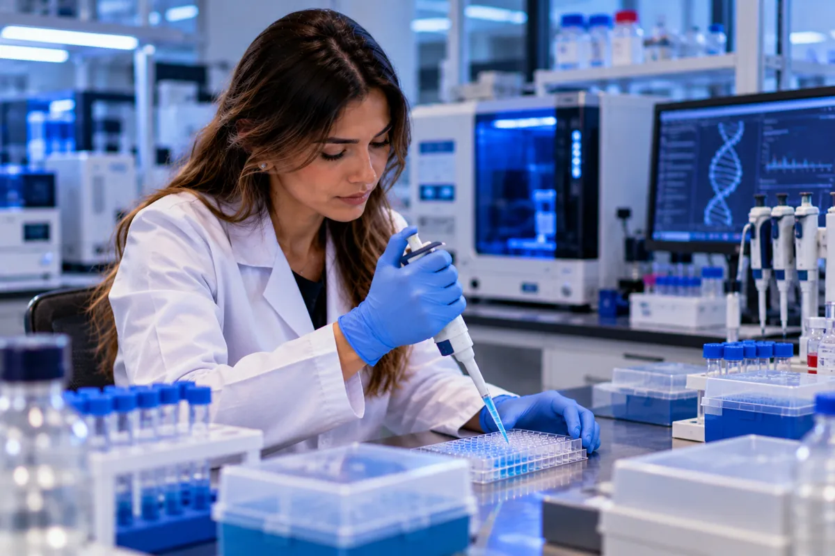 Profissional técnico em Biotecnologia trabalhando