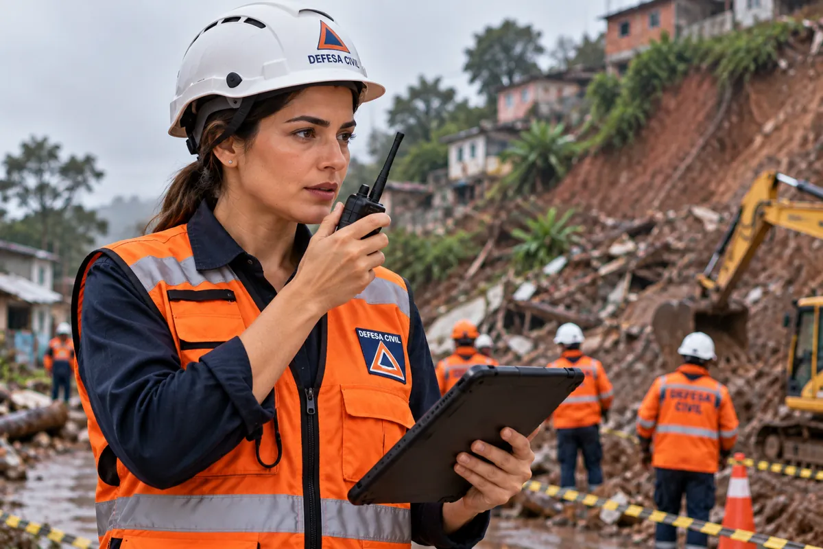 Profissional técnico em Defesa Civil trabalhando
