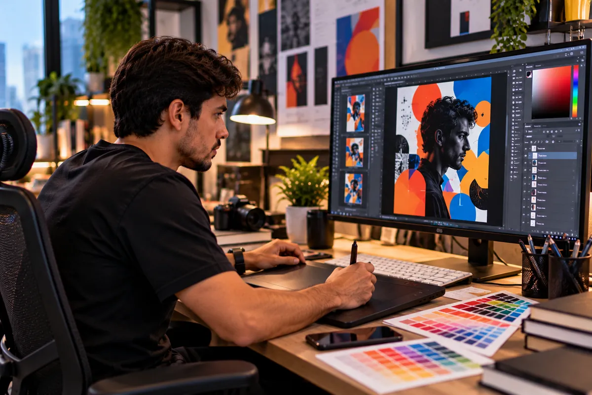 Profissional técnico em Design Gráfico trabalhando