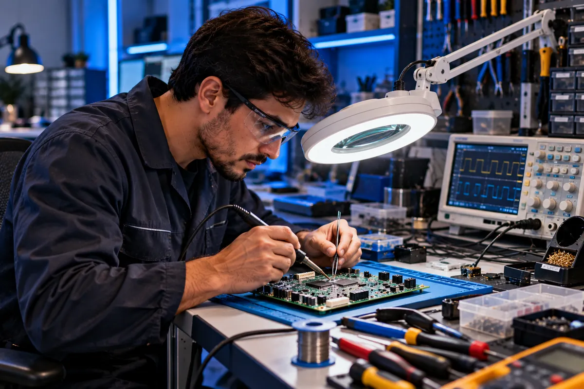 Profissional técnico em Eletrônica trabalhando