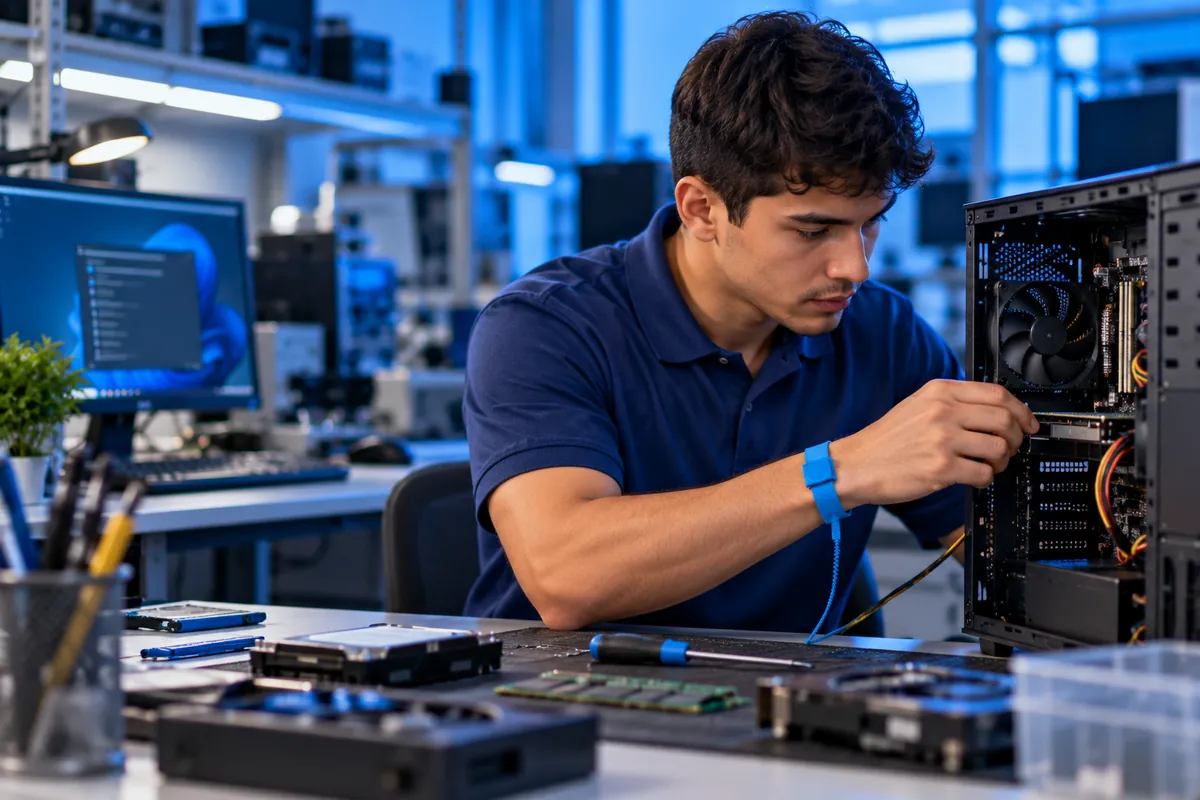 Profissional técnico em Informática trabalhando