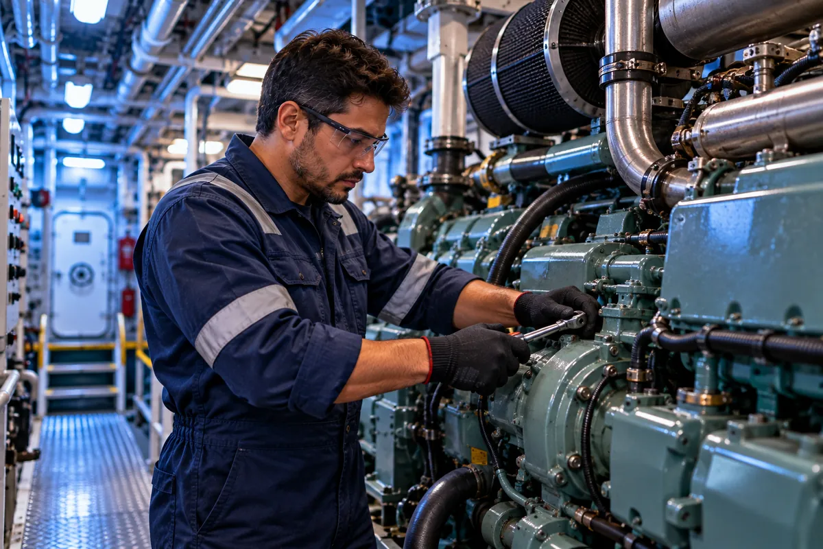 Profissional técnico em Manutenção de Máquinas Navais trabalhando