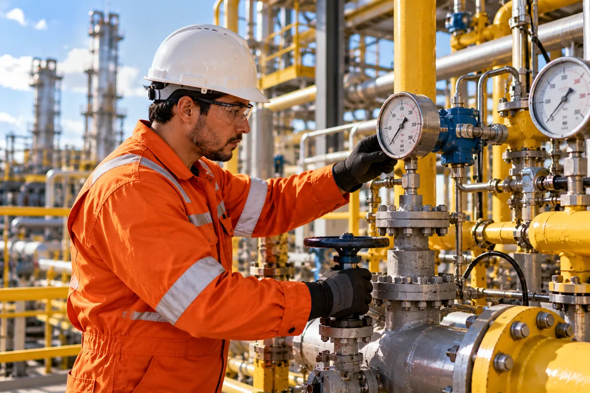 Profissional técnico em Petróleo e Gás trabalhando
