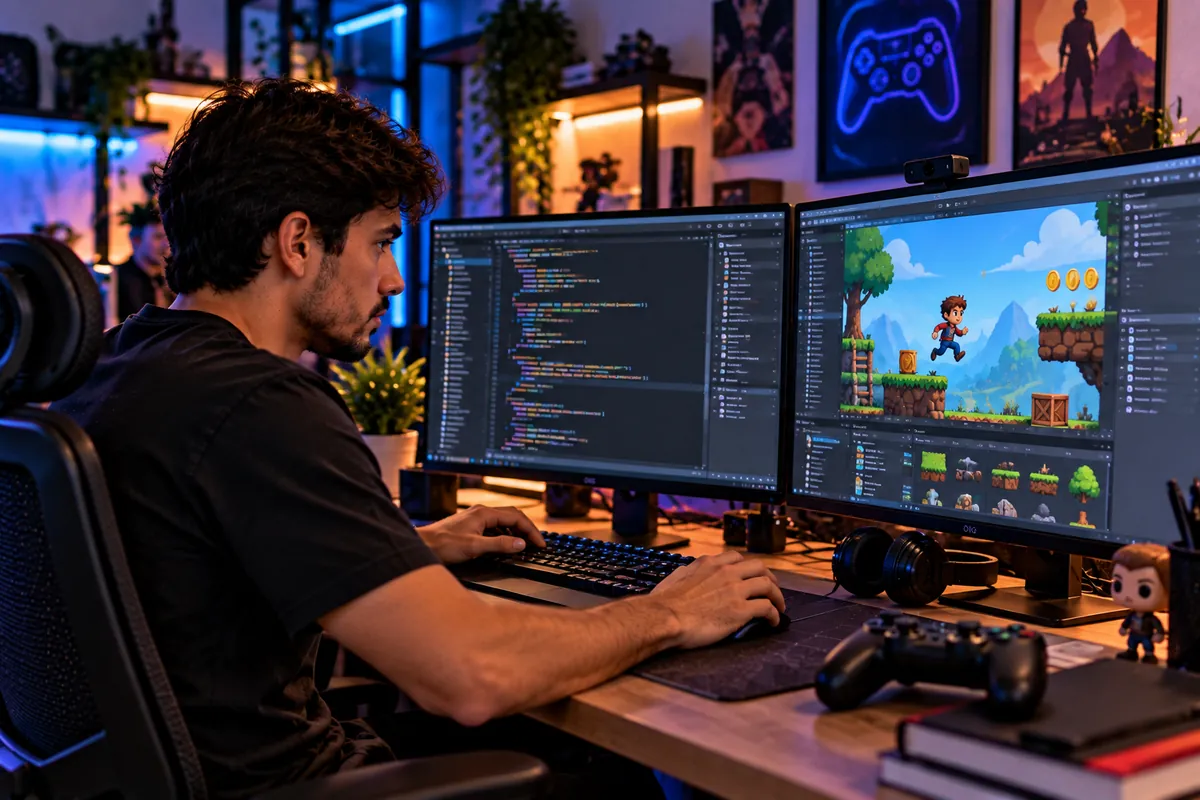 Profissional técnico em Programação de Jogos Digitais trabalhando
