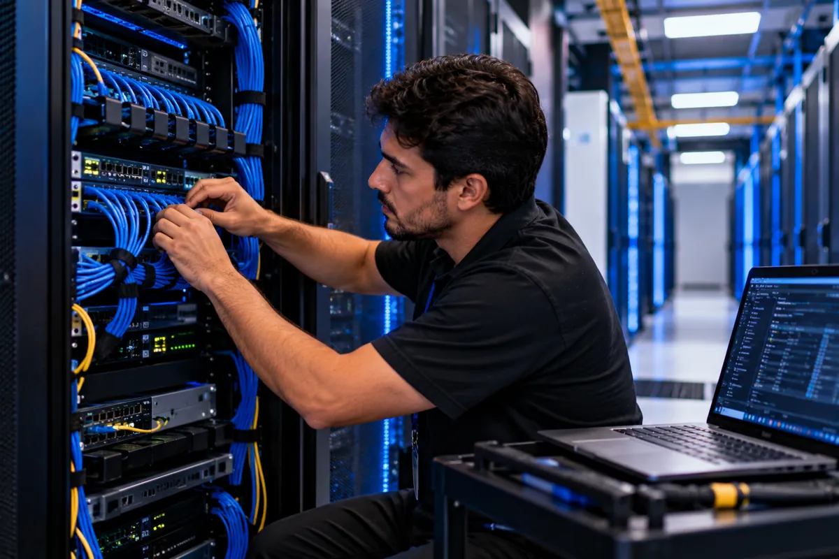 Profissional técnico em Redes de Computadores trabalhando