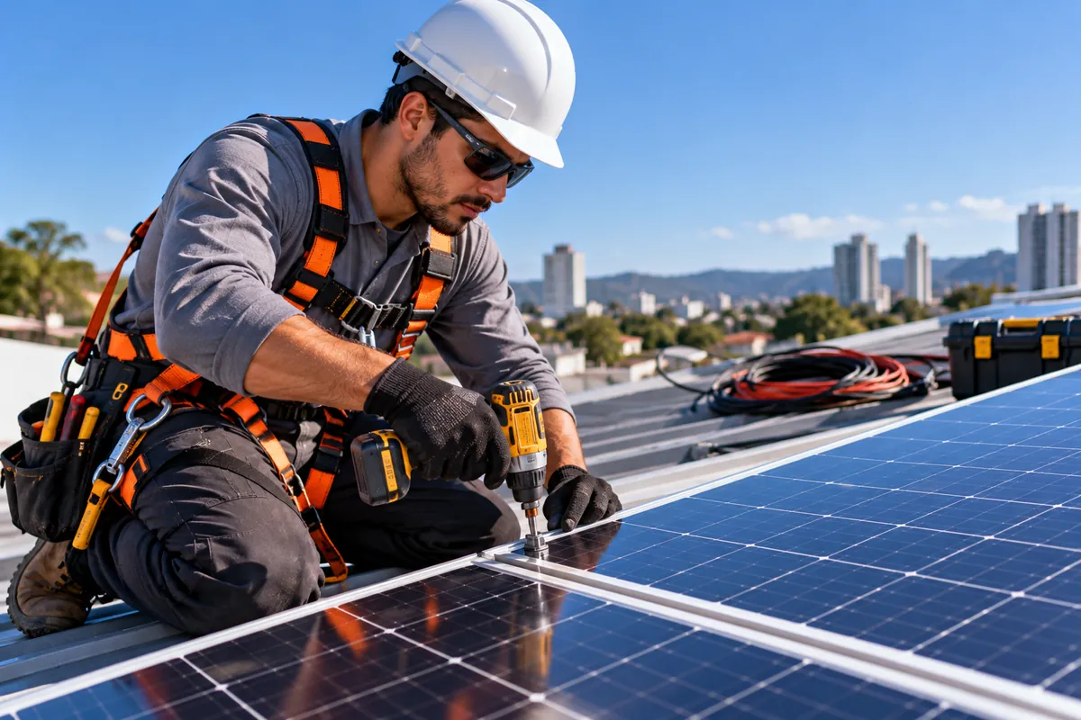 Profissional técnico em Sistemas de Energia Renovável trabalhando
