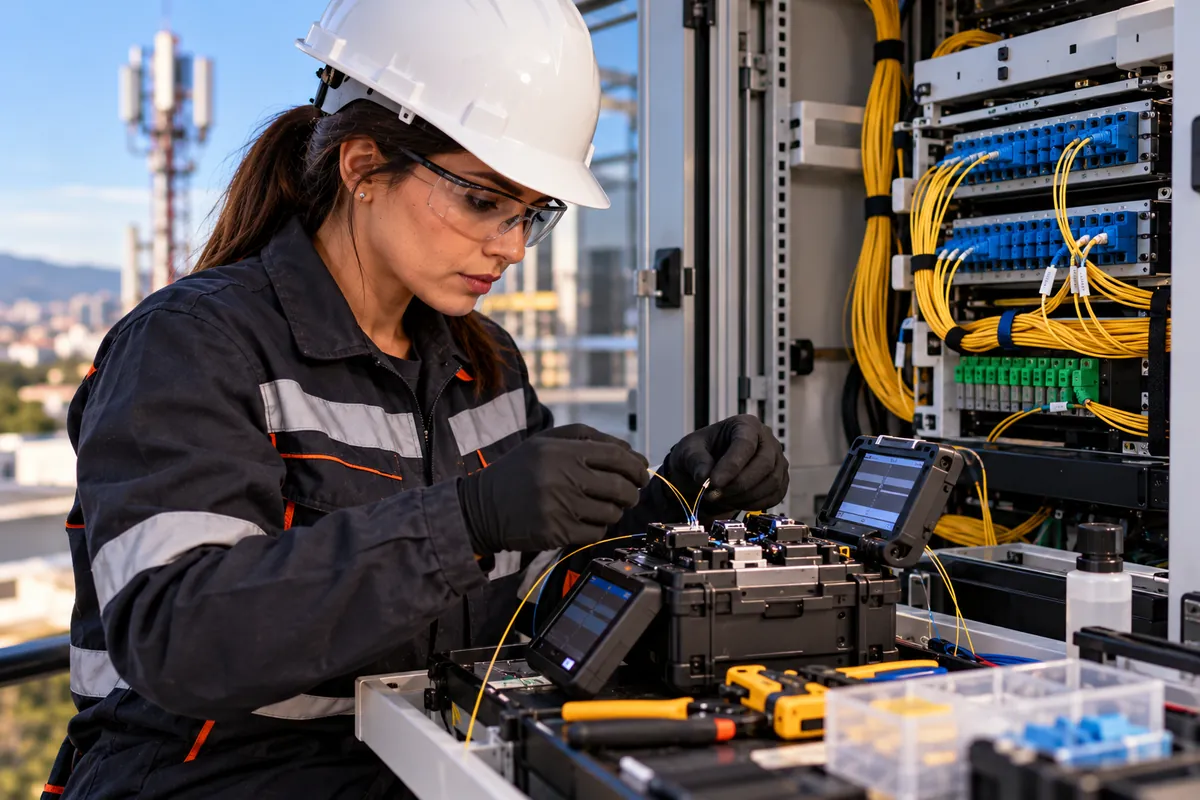 Profissional técnico em Telecomunicações trabalhando